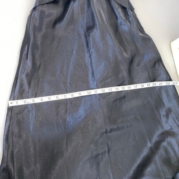 Vintage 90s La Femme Black Satin Criss Cross Cape Back Formal Gown Long Dress 6 - Picture 8 of 12